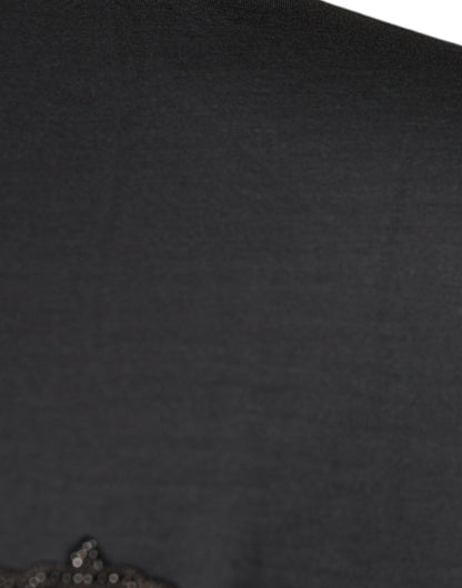 Grauer Pullover mit Kronen-Bienenstickerei