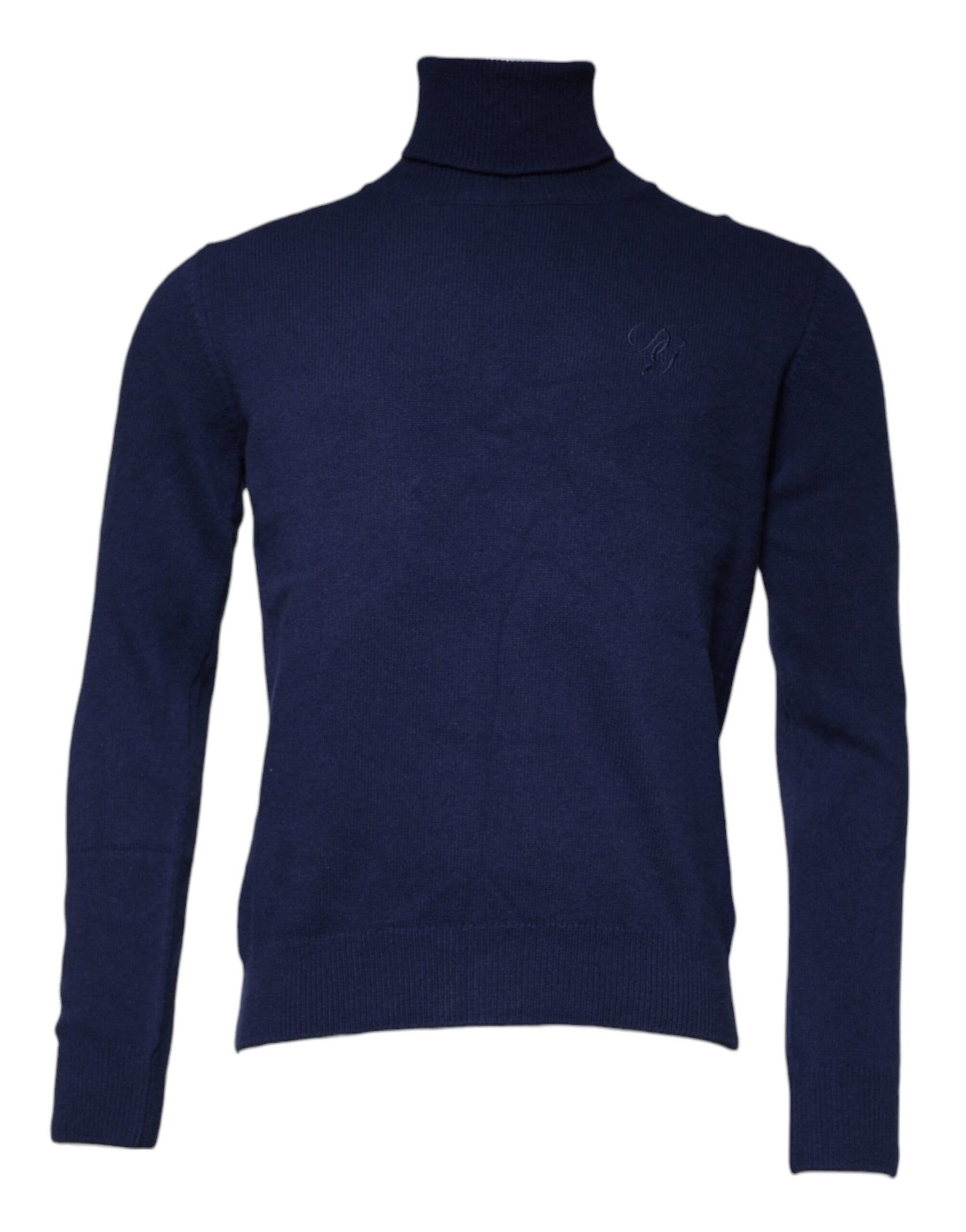 Blauer Rollkragenpullover aus Wollstrick