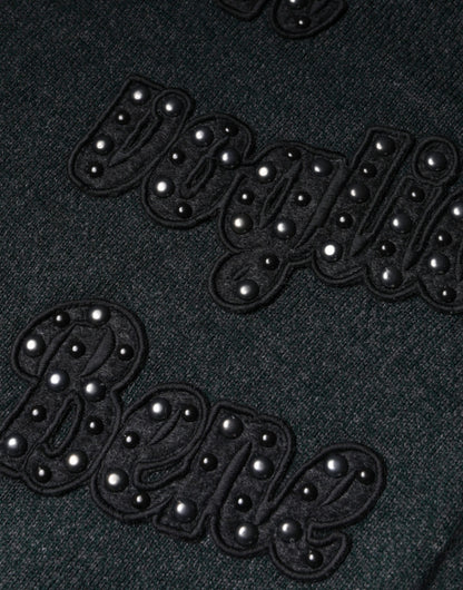 Grauer Pullover mit Rundhalsausschnitt und Verzierung