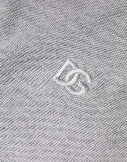 Hellgrauer Pullover aus Wolle mit Rundhalsausschnitt