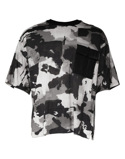 Mehrfarbiges Rundhals-T-Shirt aus Baumwolle mit Camouflage-Muster
