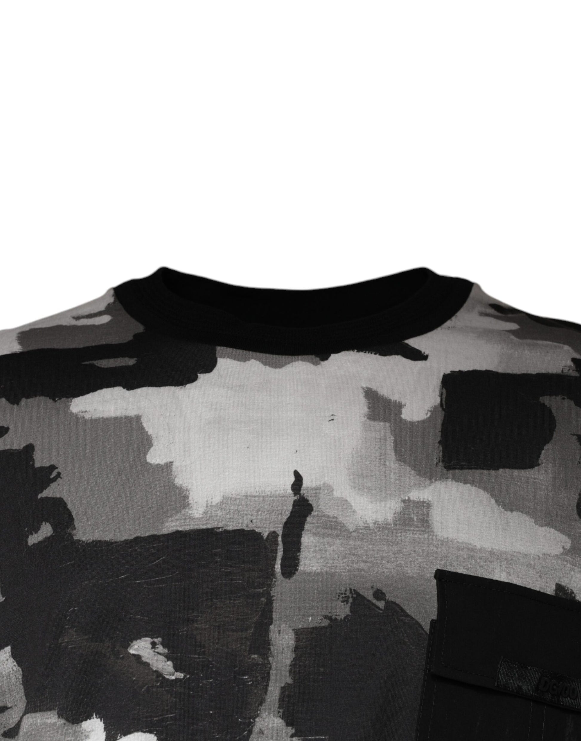 Mehrfarbiges Rundhals-T-Shirt aus Baumwolle mit Camouflage-Muster