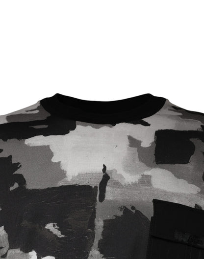 Mehrfarbiges Rundhals-T-Shirt aus Baumwolle mit Camouflage-Muster