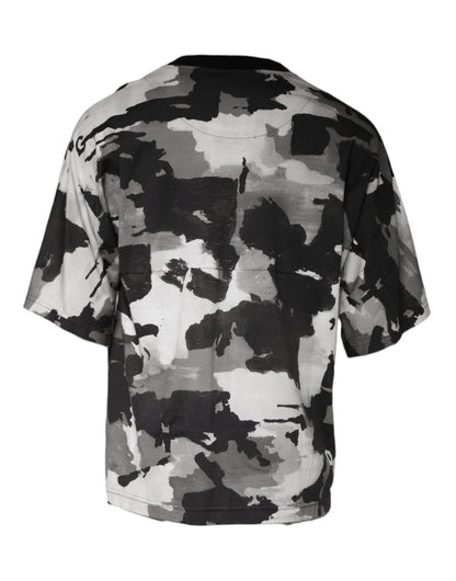 Mehrfarbiges Rundhals-T-Shirt aus Baumwolle mit Camouflage-Muster