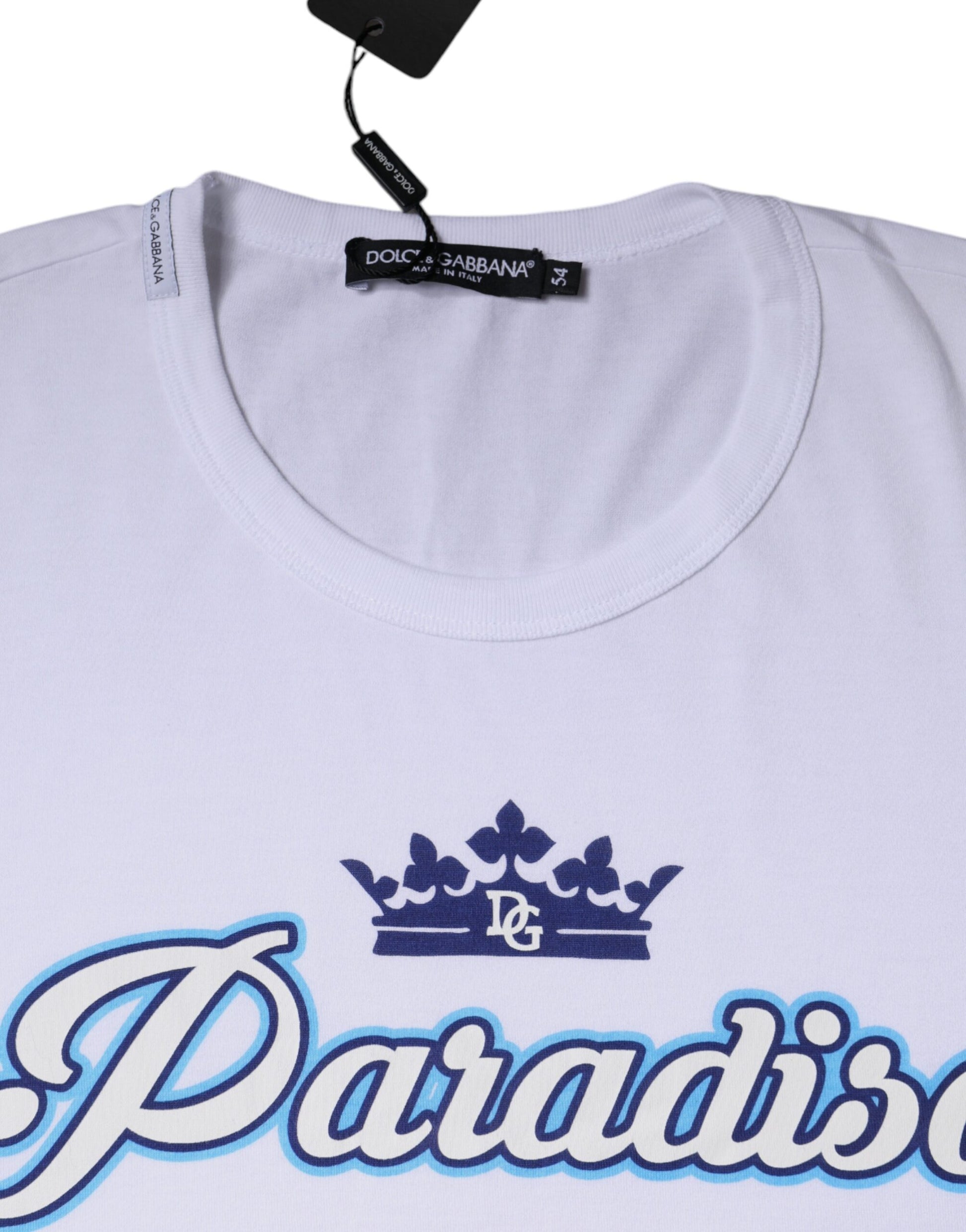 Weißes Paradiso Baumwoll-T-Shirt mit kurzen Ärmeln