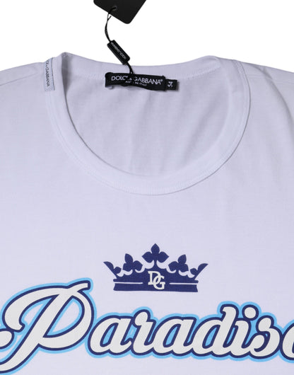 Weißes Paradiso Baumwoll-T-Shirt mit kurzen Ärmeln