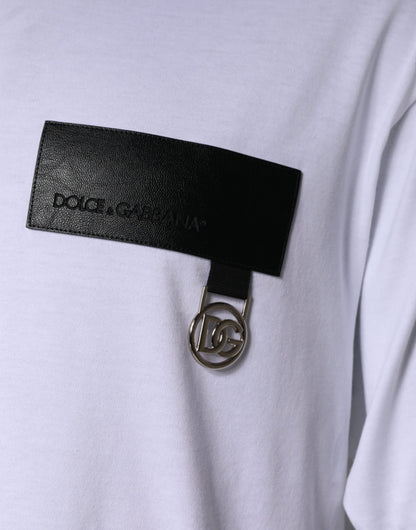 Weißes Baumwoll-T-Shirt mit Rundhalsausschnitt und Logo-Patch