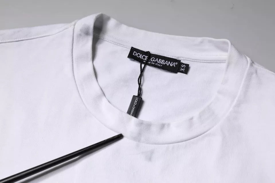 Weißes Baumwoll-T-Shirt mit Rundhalsausschnitt und Logo-Print