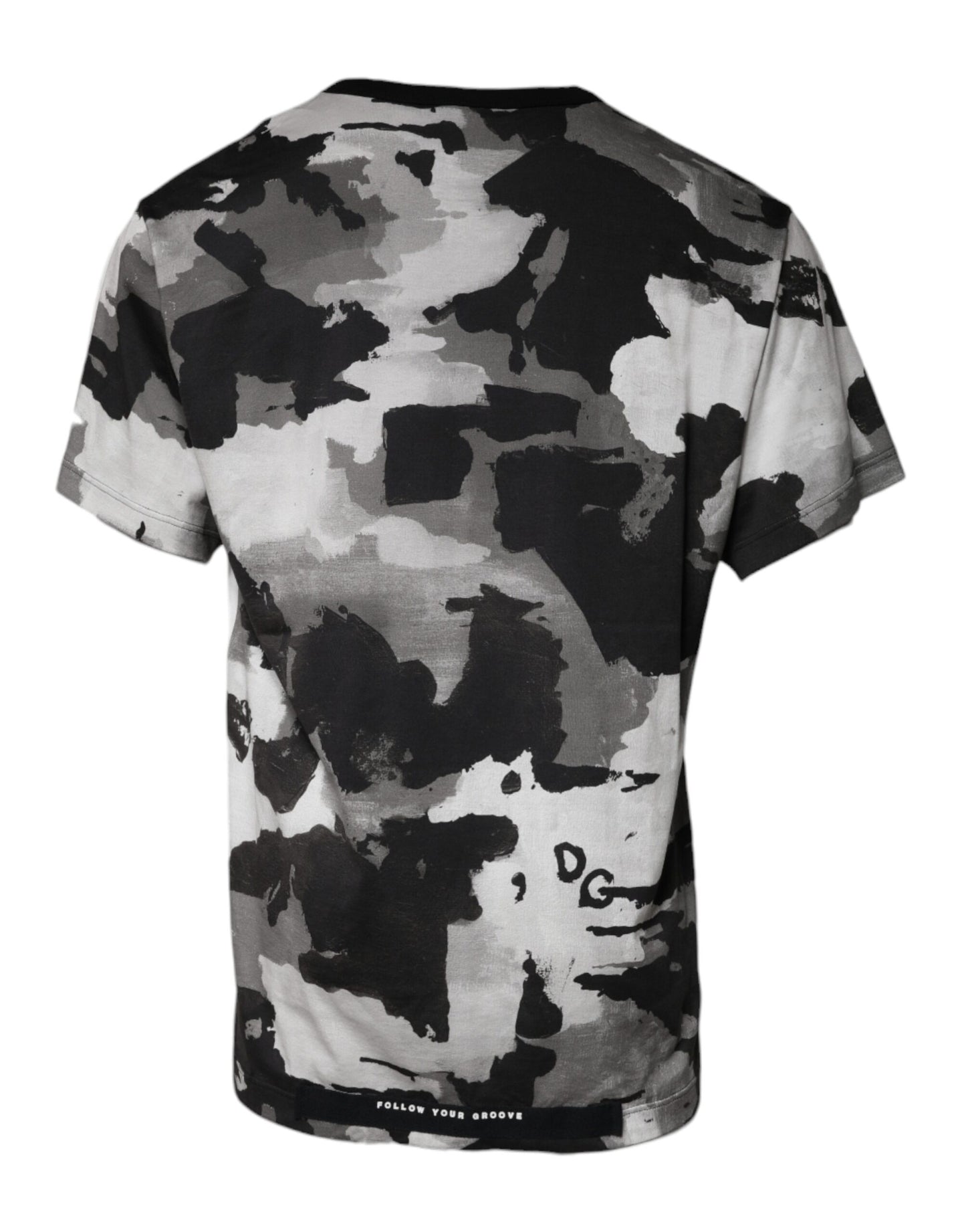 Weißes Rundhals-T-Shirt aus Baumwolle mit Camouflage-Muster