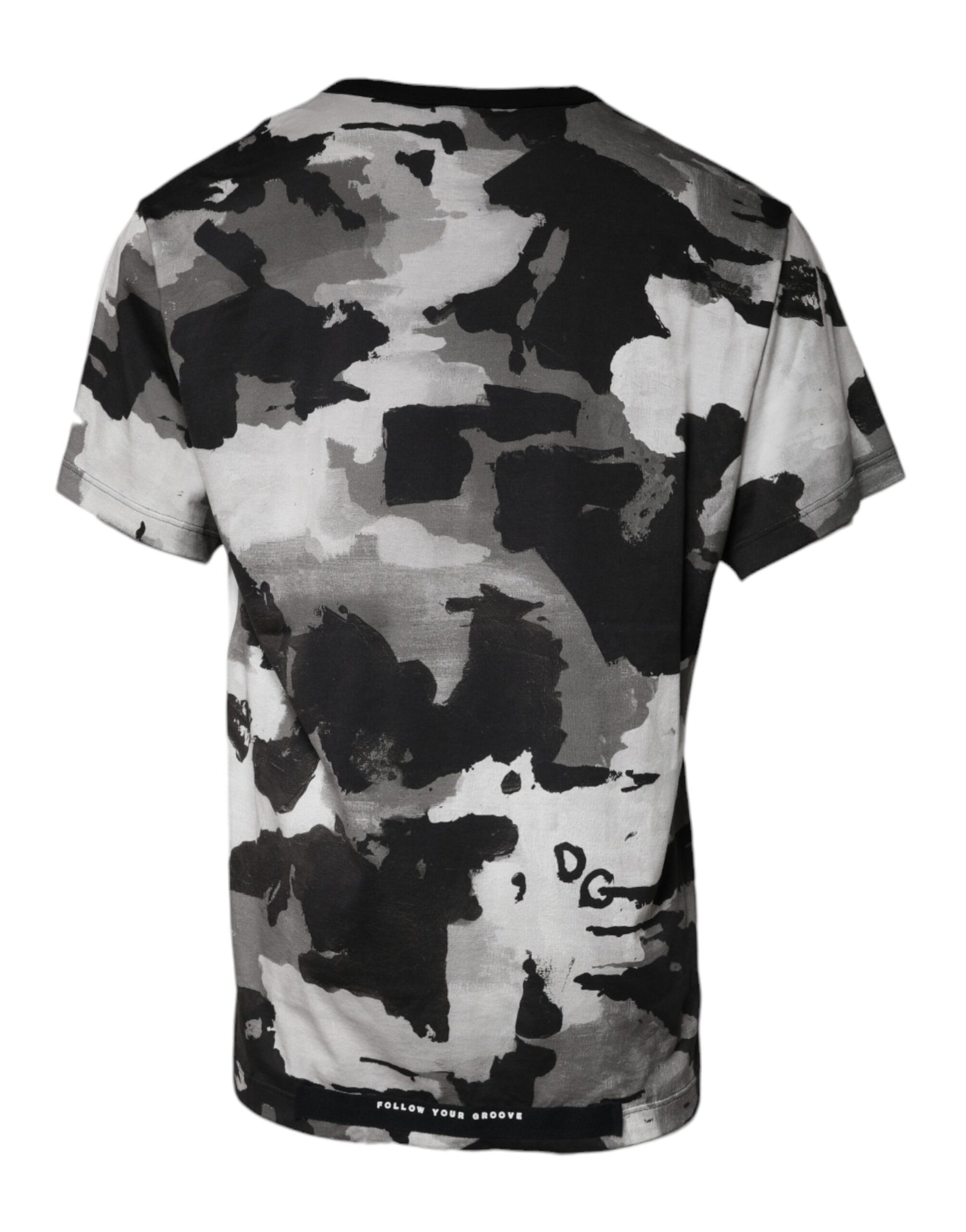 Weißes Rundhals-T-Shirt aus Baumwolle mit Camouflage-Muster