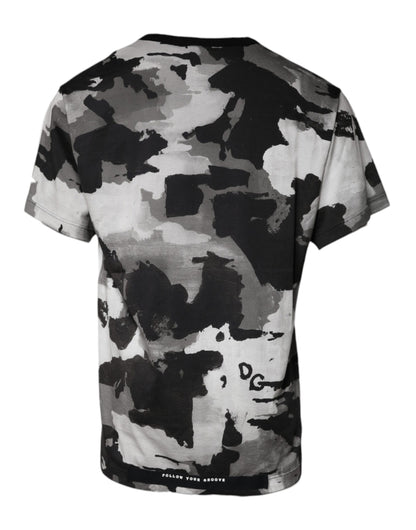 Weißes Rundhals-T-Shirt aus Baumwolle mit Camouflage-Muster
