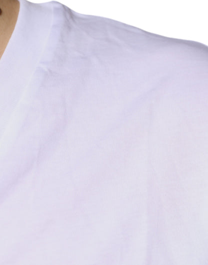 Weißes, kurzärmliges T-Shirt aus Baumwolle mit V-Ausschnitt und Logo