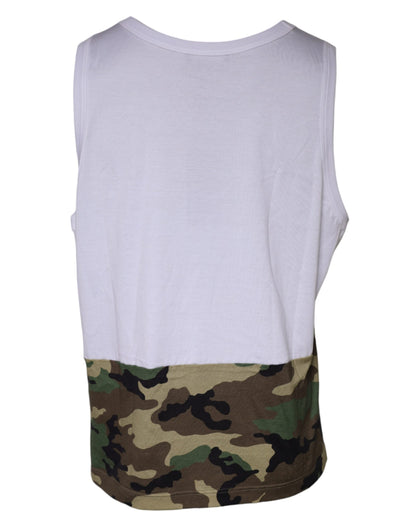 Weißes ärmelloses T-Shirt mit Camouflage-Muster