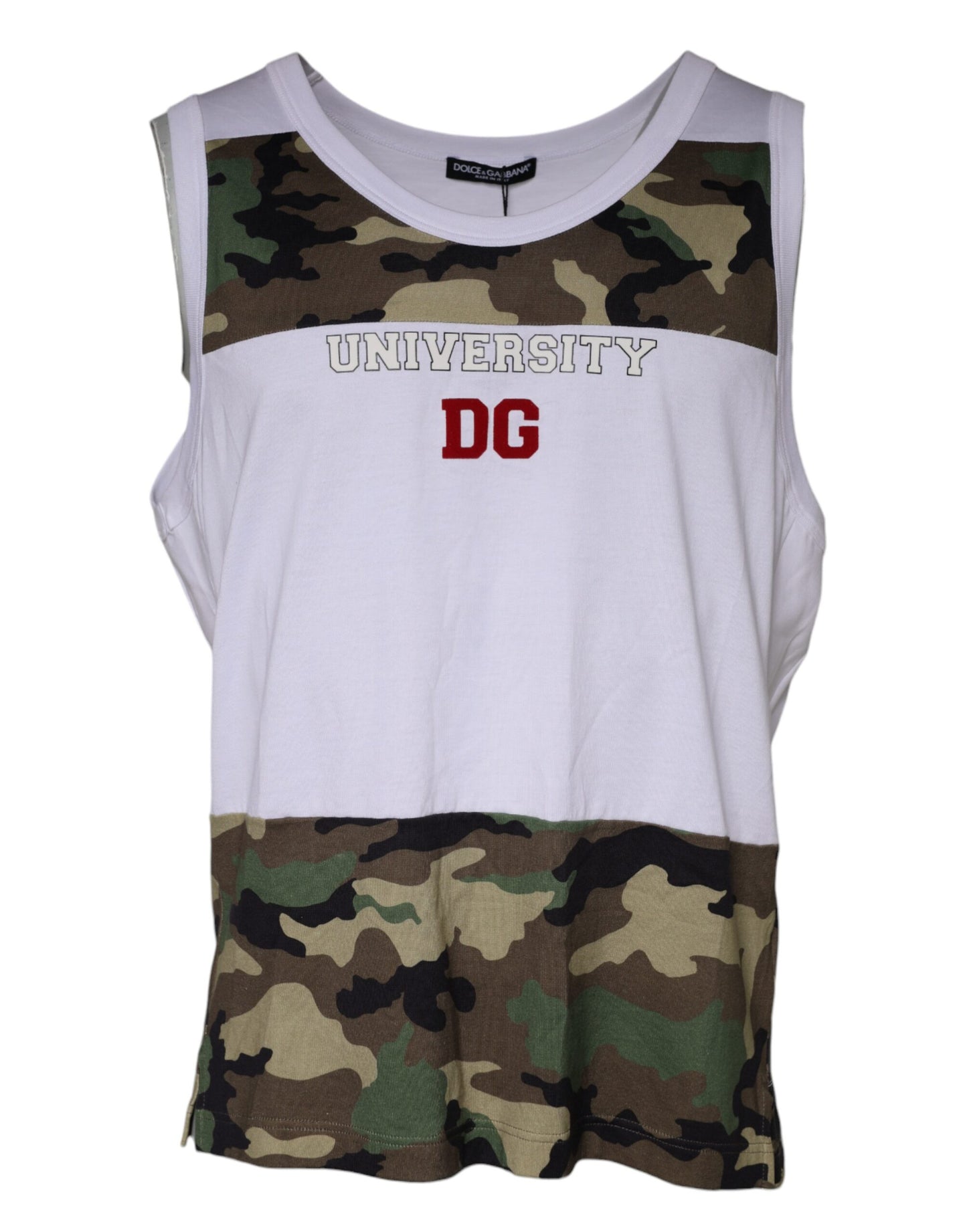 Weißes ärmelloses T-Shirt mit Camouflage-Muster