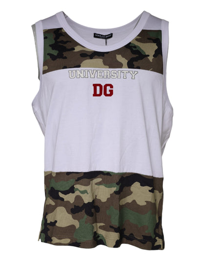Weißes ärmelloses T-Shirt mit Camouflage-Muster