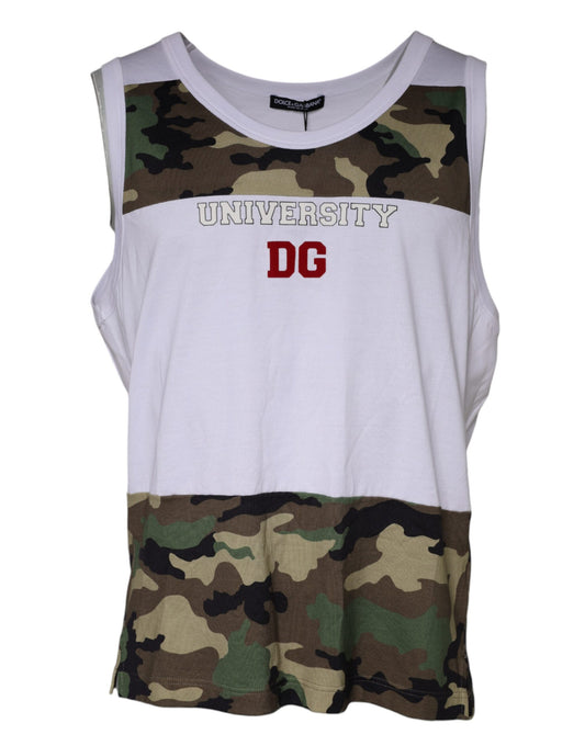 Weißes ärmelloses T-Shirt mit Camouflage-Muster