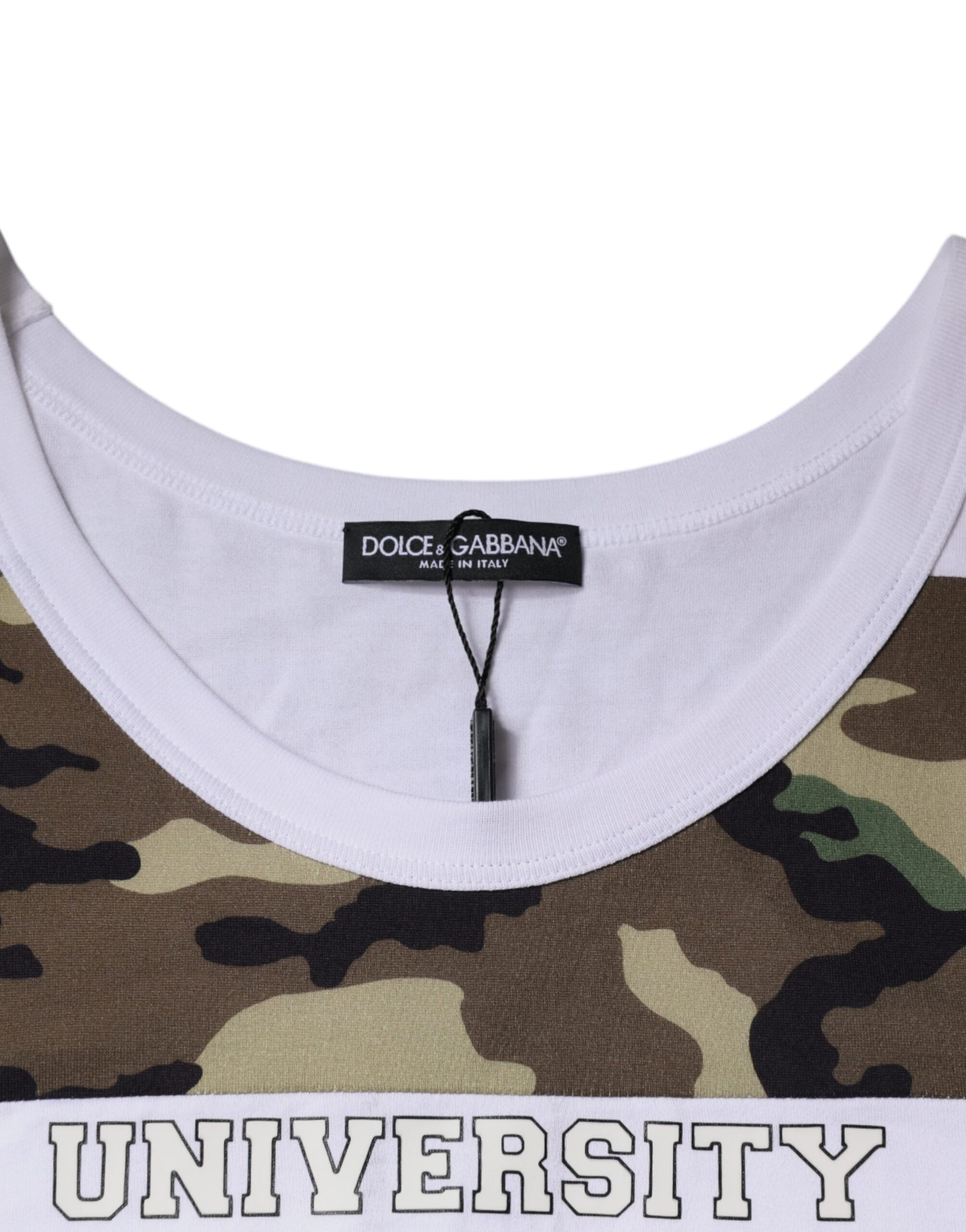Weißes ärmelloses T-Shirt mit Camouflage-Muster