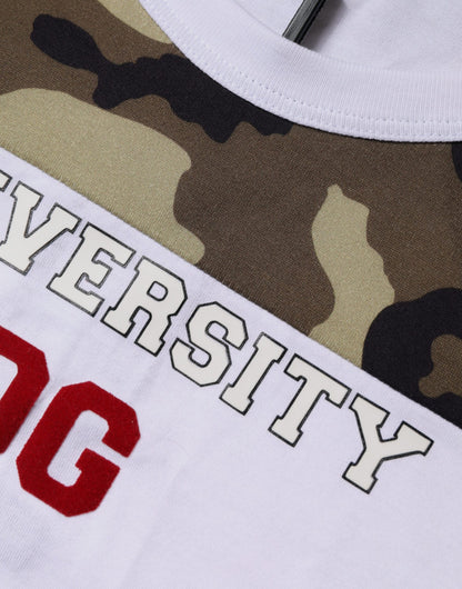 Weißes ärmelloses T-Shirt mit Camouflage-Muster