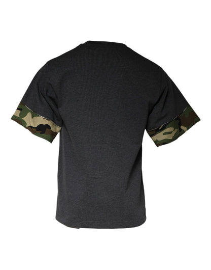 Dunkelgraues Camouflage-T-Shirt mit Rundhalsausschnitt