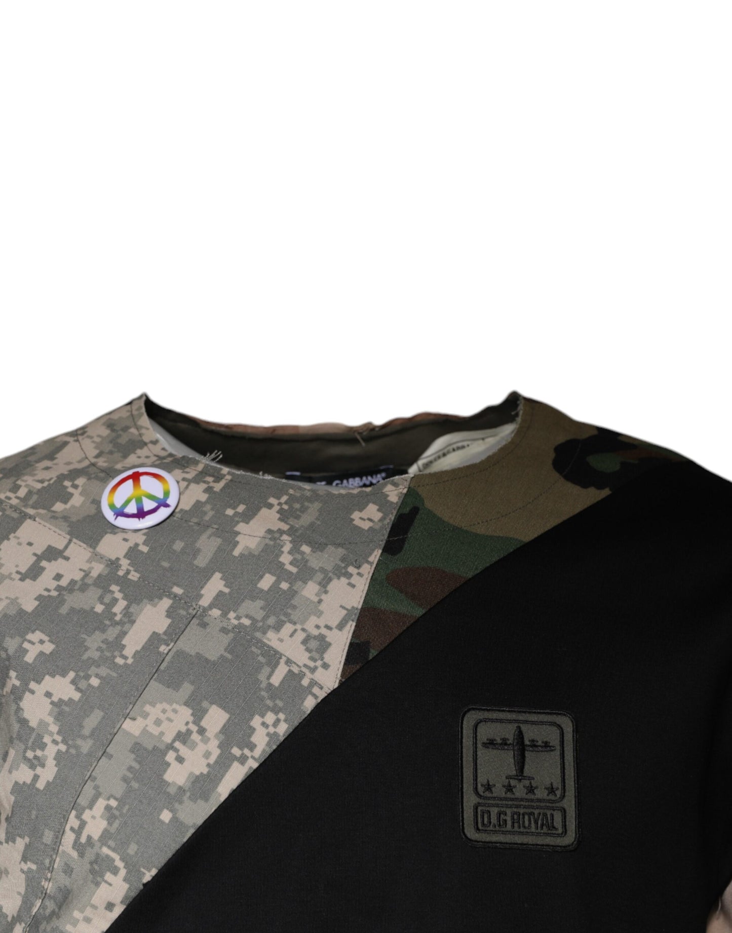 Mehrfarbiges Rundhals-T-Shirt aus Baumwolle mit Camouflage-Muster