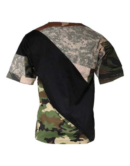 Mehrfarbiges Rundhals-T-Shirt aus Baumwolle mit Camouflage-Muster