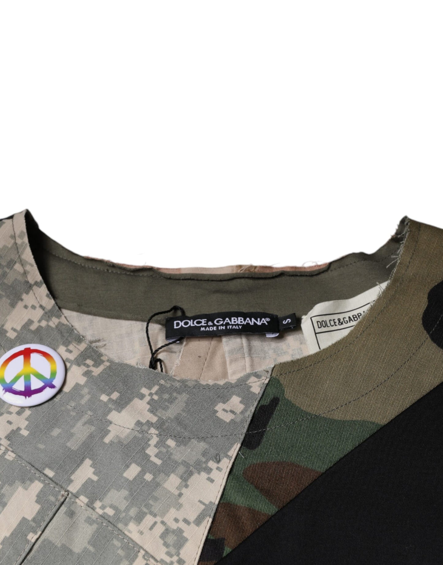 Mehrfarbiges Rundhals-T-Shirt aus Baumwolle mit Camouflage-Muster
