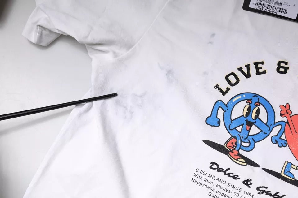 Weißes Rundhals-T-Shirt aus Baumwolle mit „Love &amp; Peace“-Print