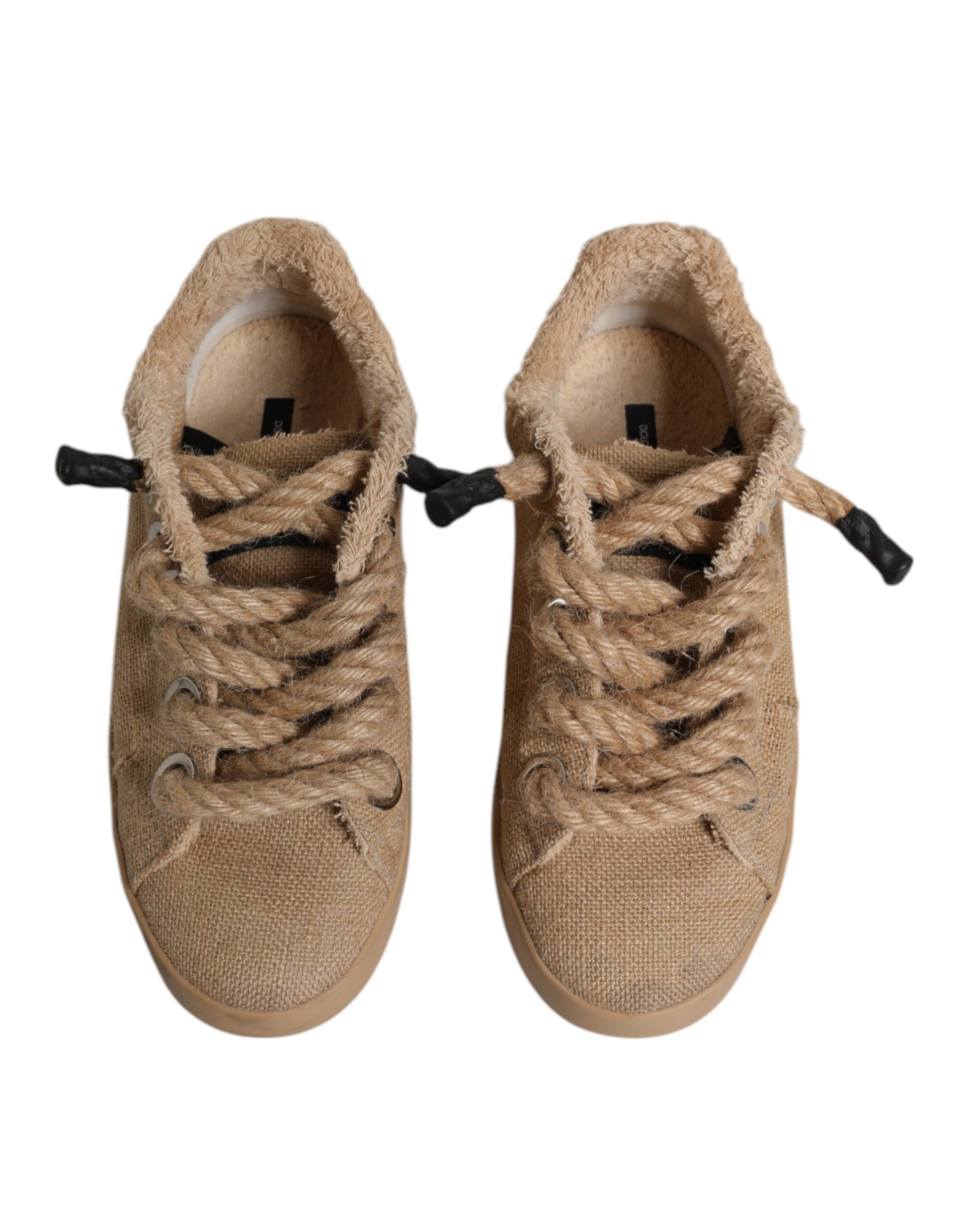Braune Jute Stoff Low Top Herren Sneakers Schuhe