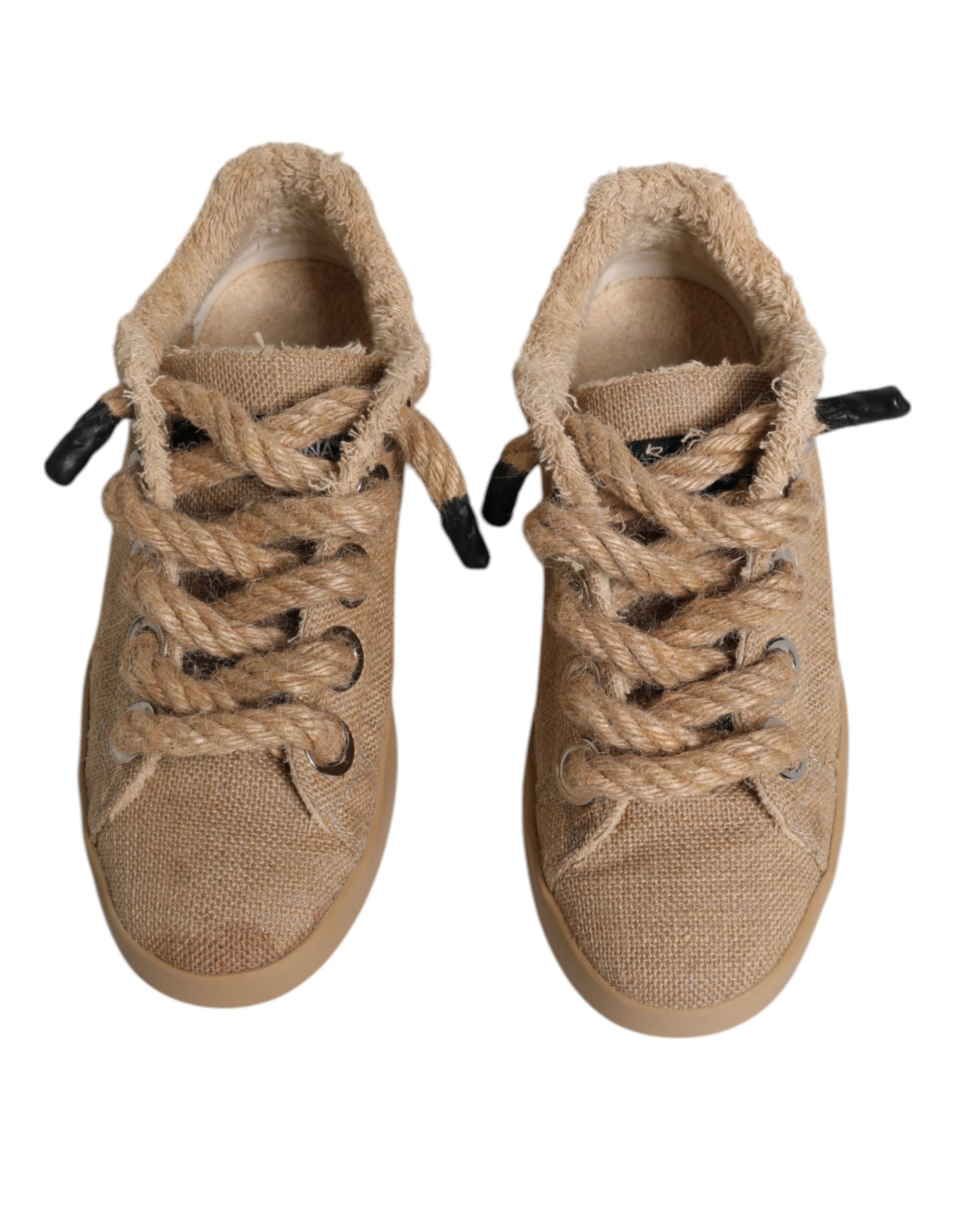 Braune Jute Stoff Low Top Herren Sneakers Schuhe