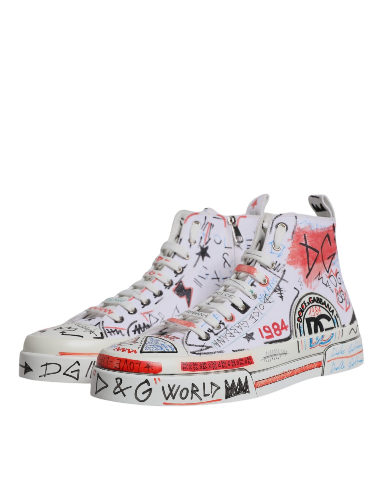 Weiße High-Top-Sneaker aus Baumwolle mit Graffiti-Muster