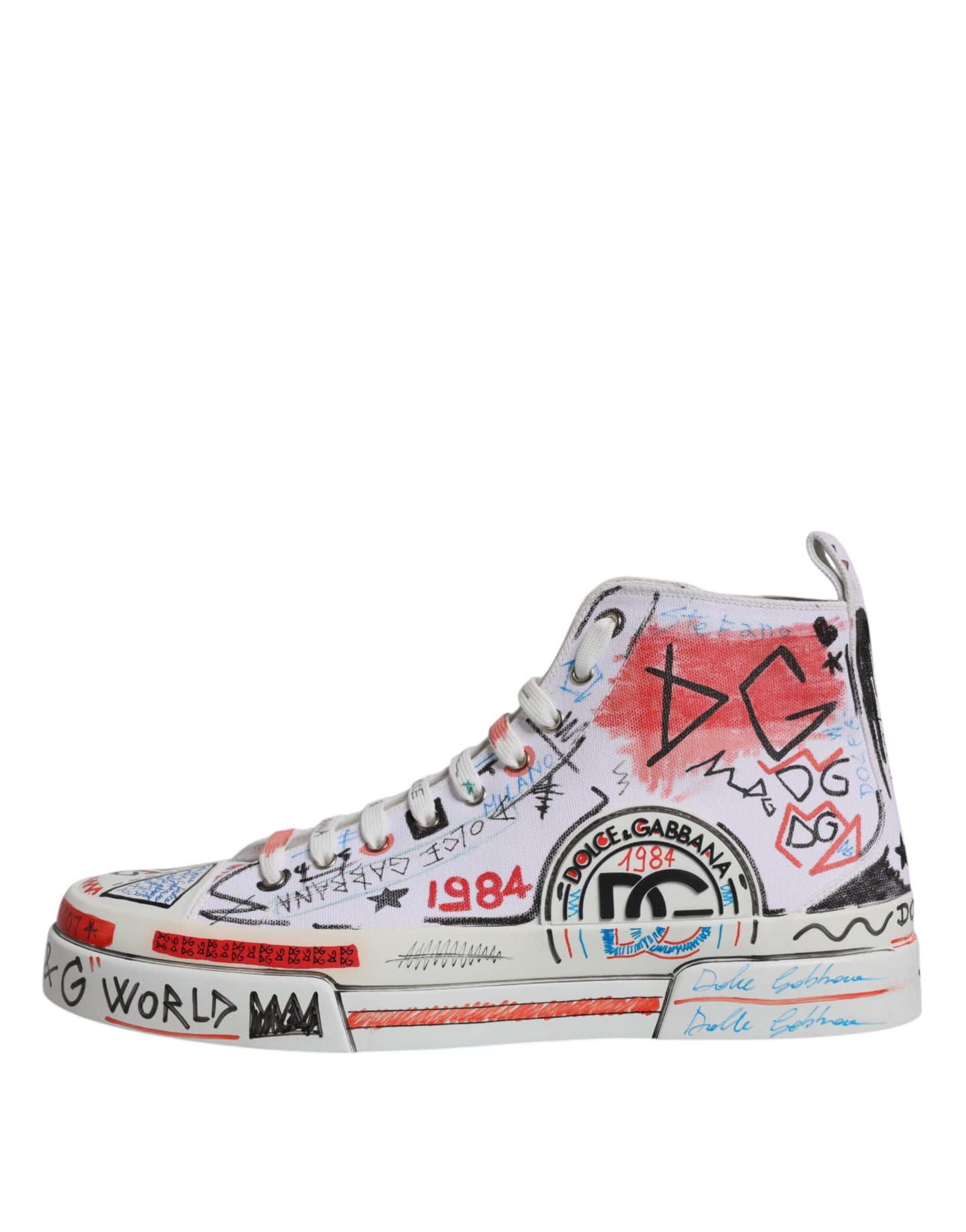 Weiße High-Top-Sneaker aus Baumwolle mit Graffiti-Muster