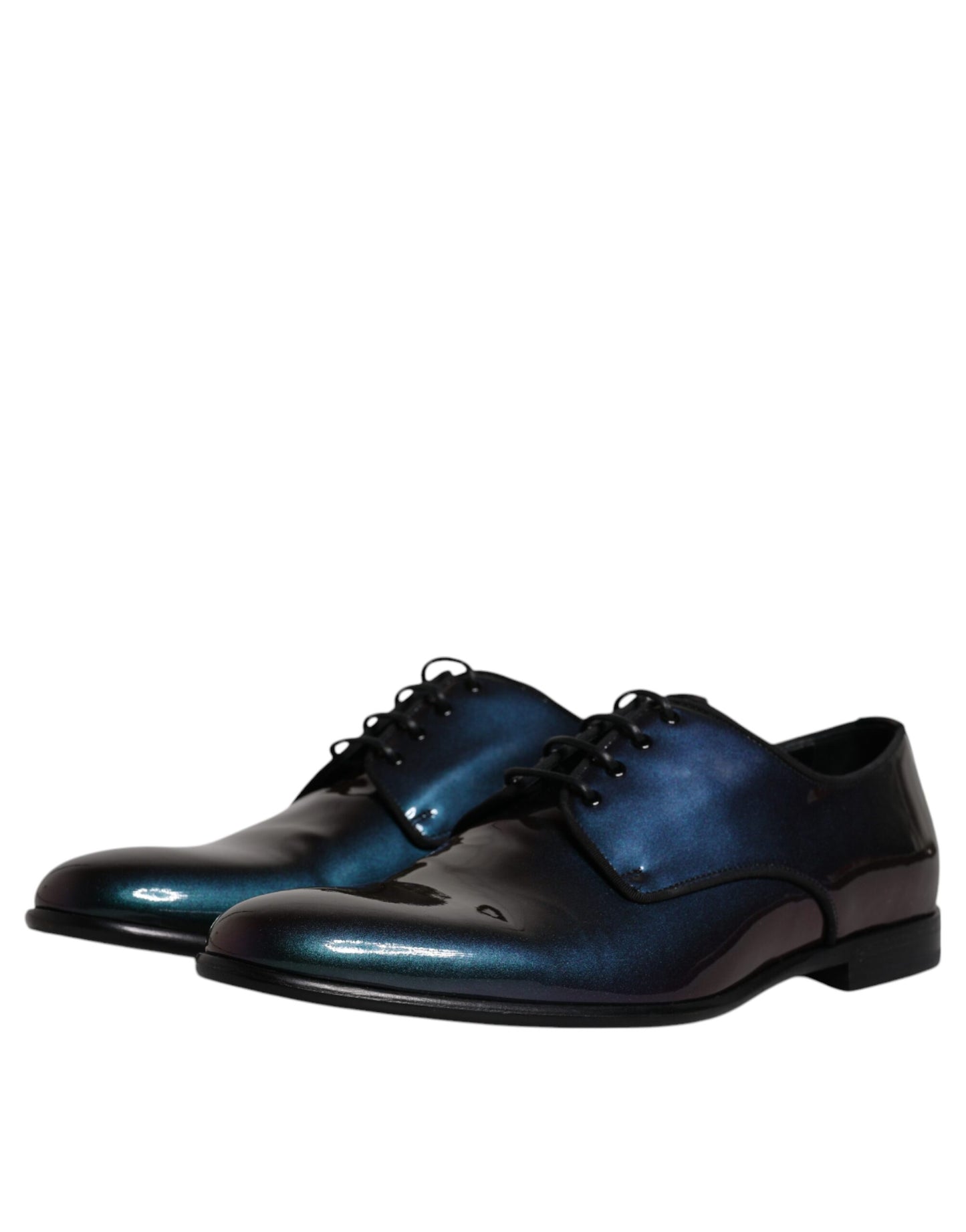 Pfauenblaue Derby-Schuhe aus Lackleder für Herren
