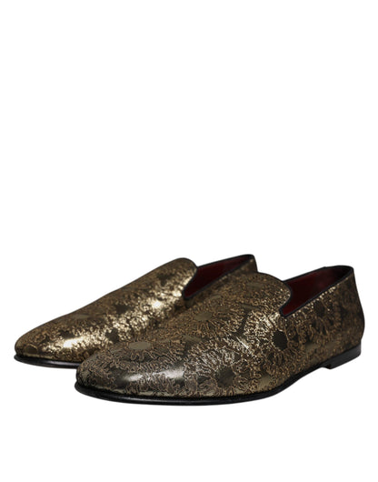 Gold Jacquard Flats Herren Loafer Abendschuhe