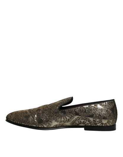 Gold Jacquard Flats Herren Loafer Abendschuhe