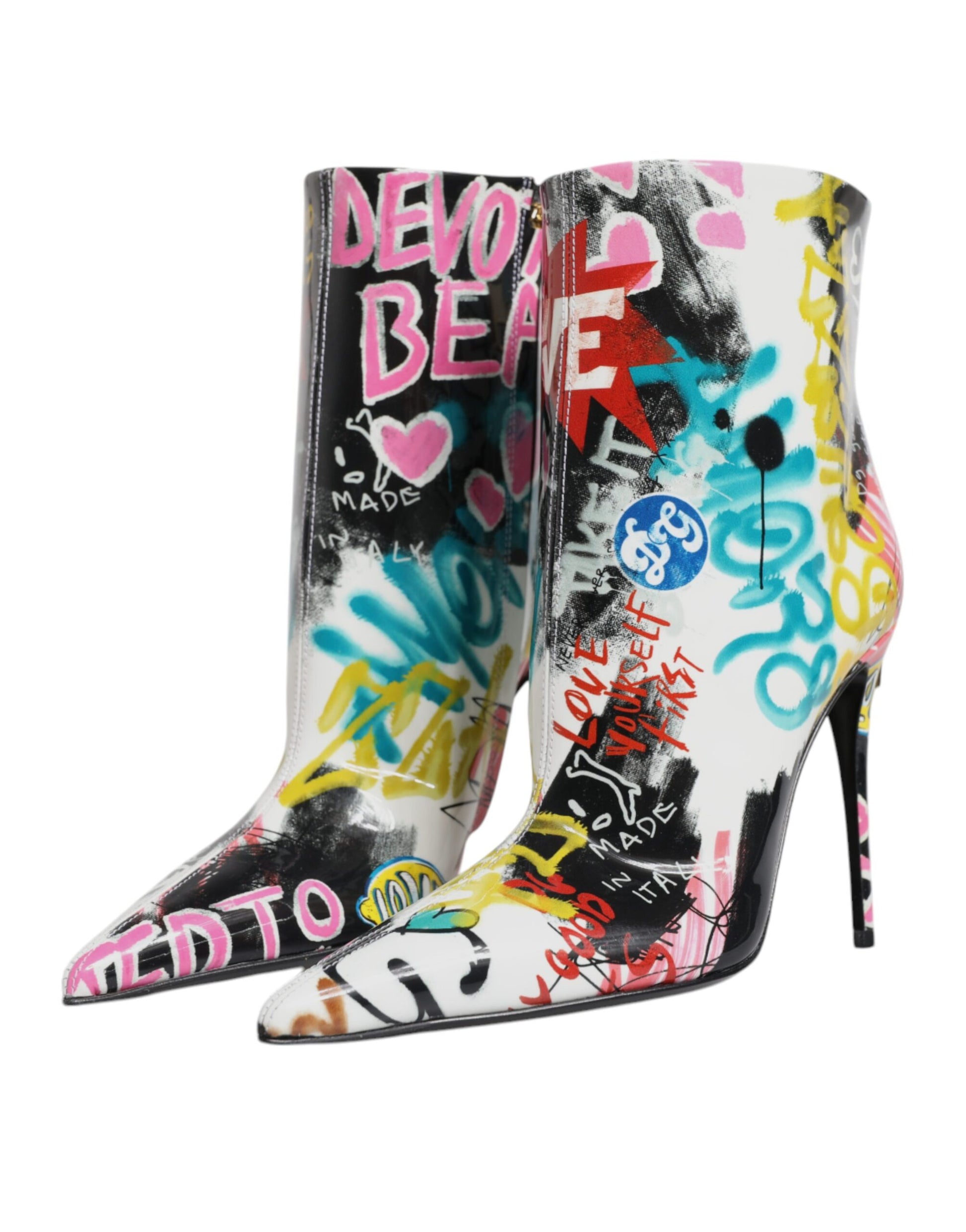 Mehrfarbige Graffiti-Keira-Stiefel mit halbhohem Schaft