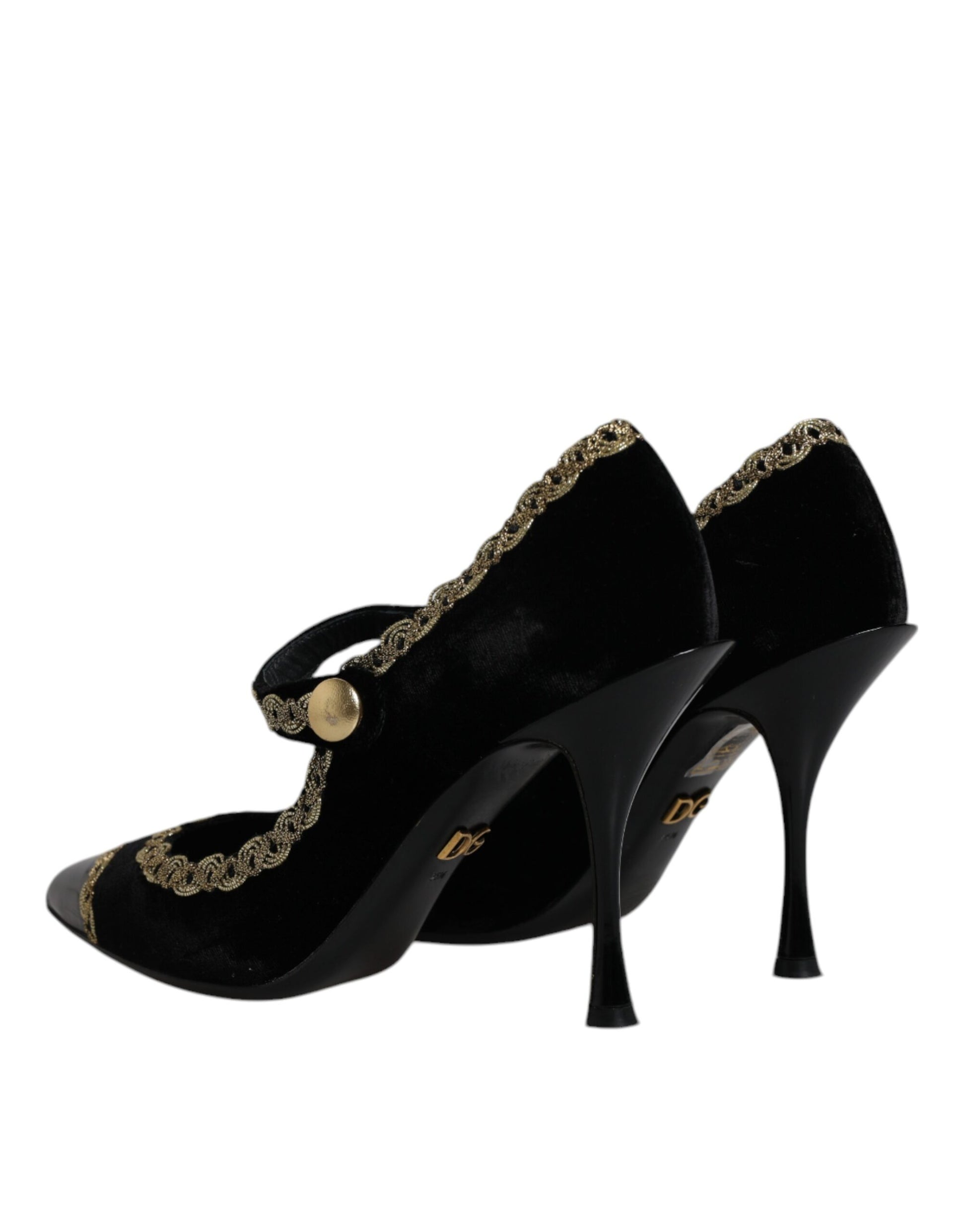 Schwarze Mary Janes Pumps aus goldenem Samt