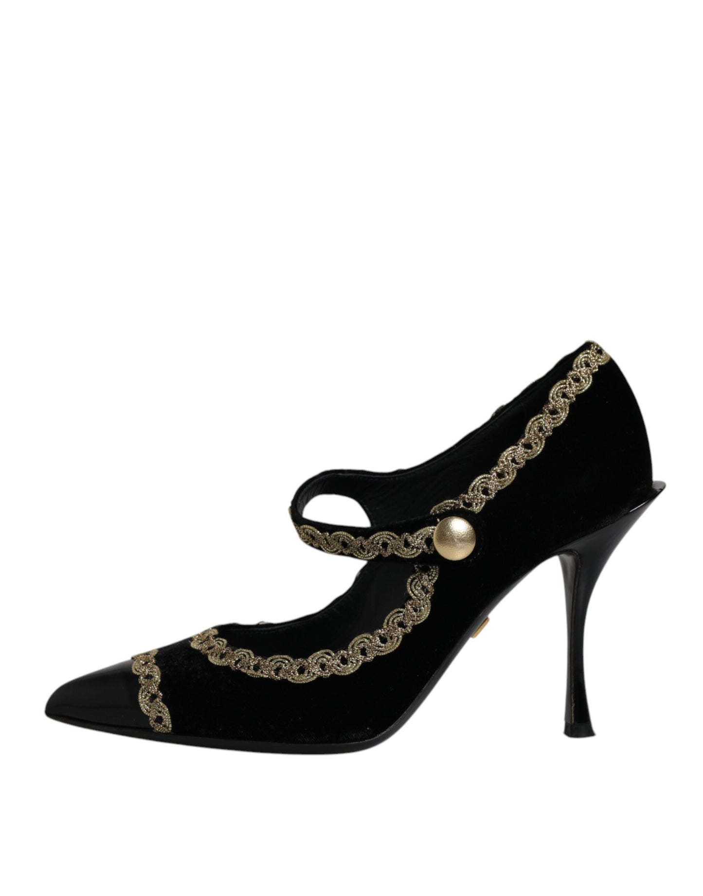 Schwarze Mary Janes Pumps aus goldenem Samt