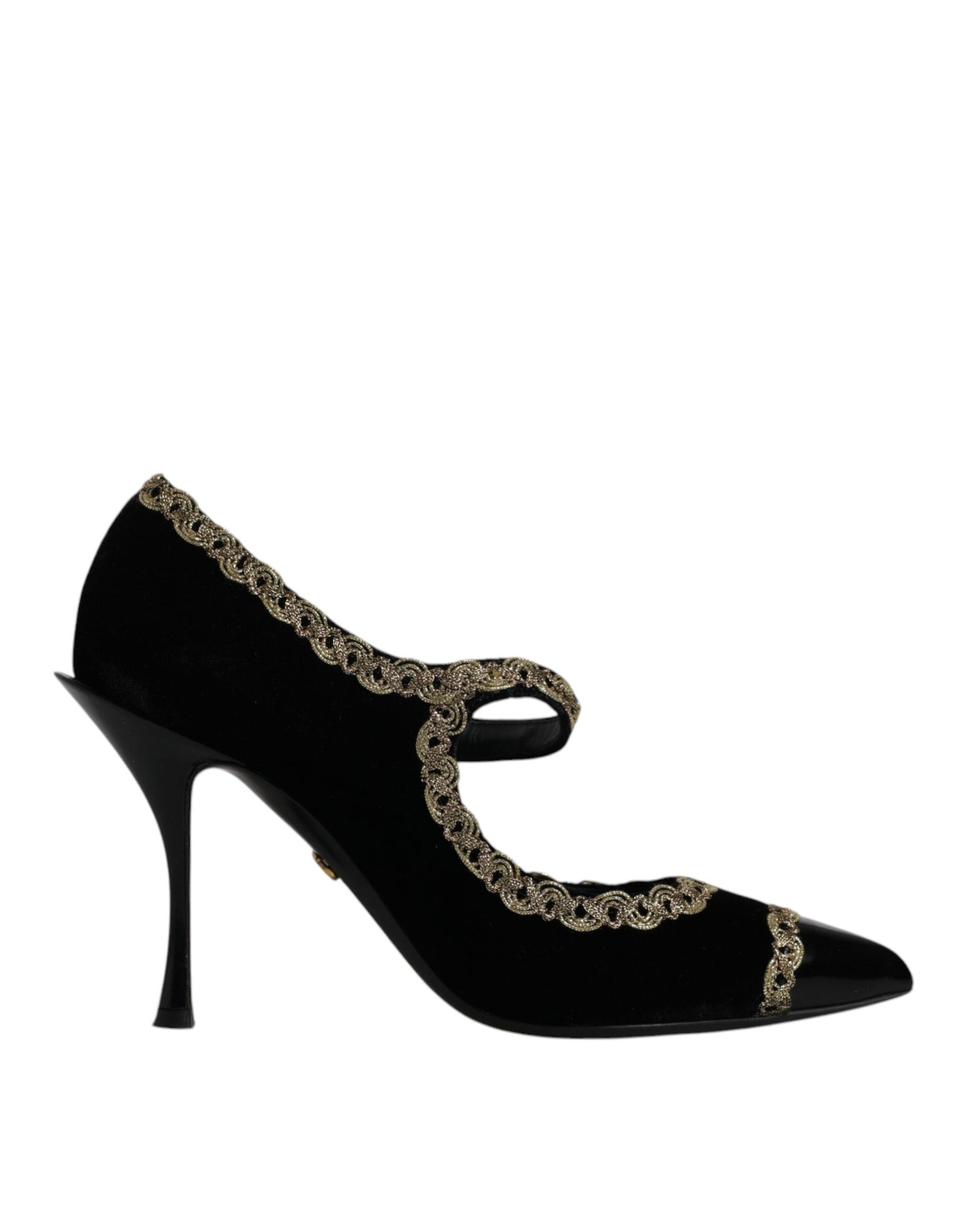Schwarze Mary Janes Pumps aus goldenem Samt