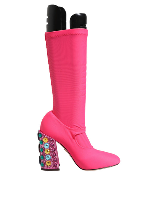 Rosa Nylon Crystal Vally Hohe Stiefel Schuhe