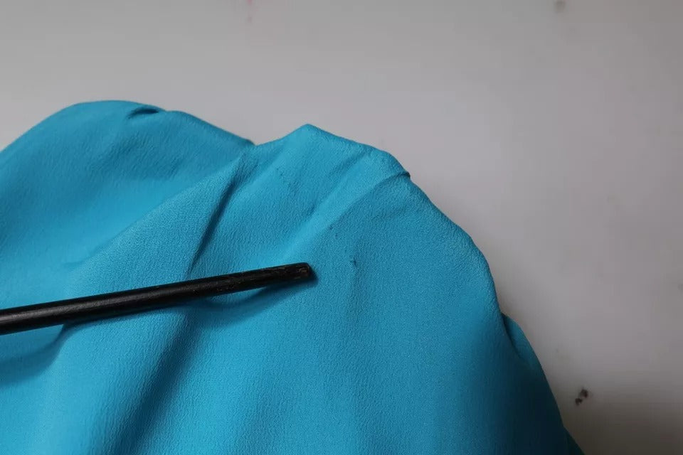 Blaues Blusentop mit Rundhalsausschnitt und langen Ärmeln