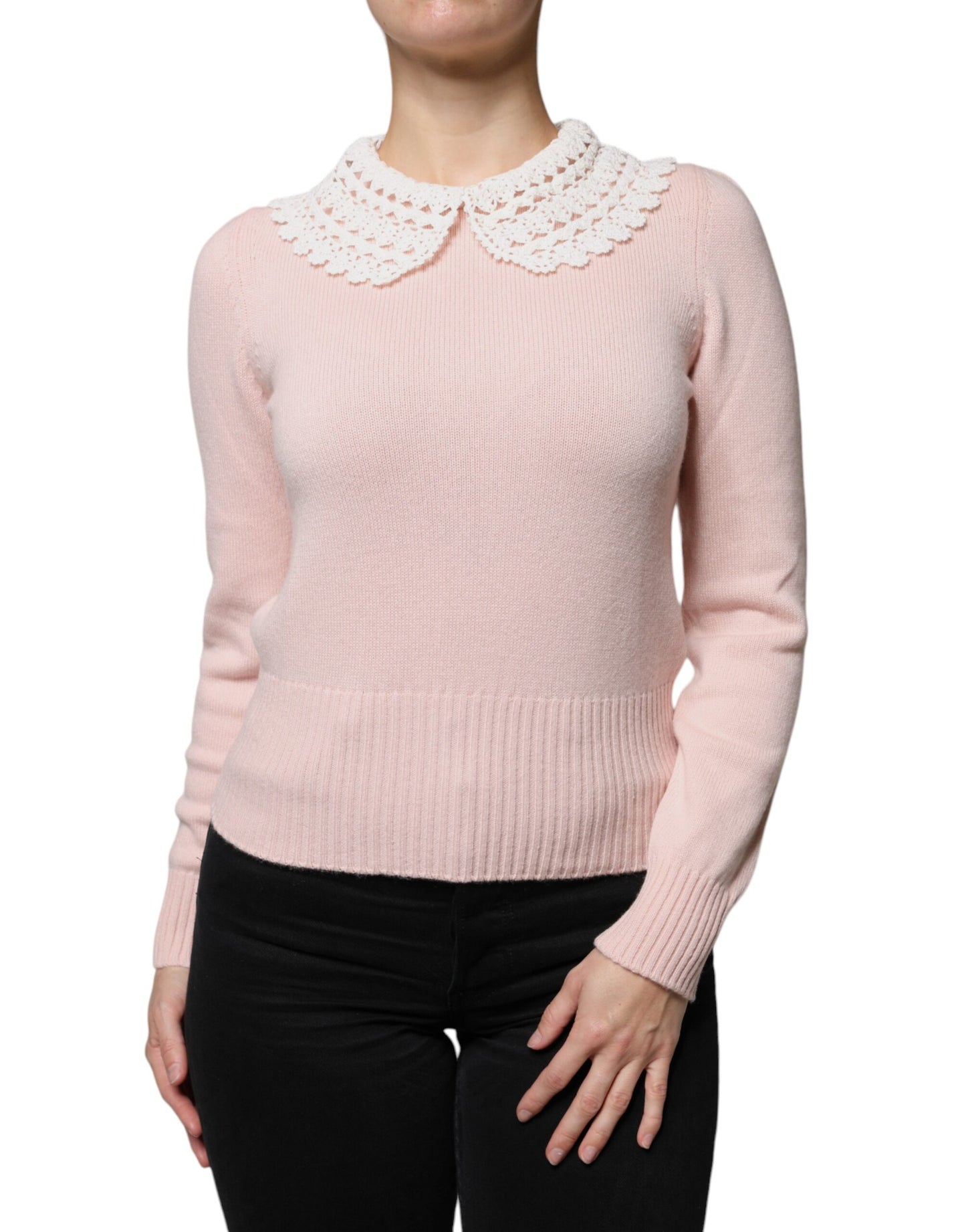 Rosa Strickoberteil mit langem Arm und Kaschmirkragen