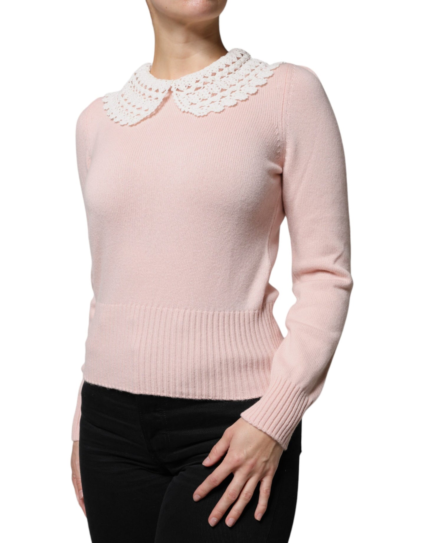 Rosa Strickoberteil mit langem Arm und Kaschmirkragen