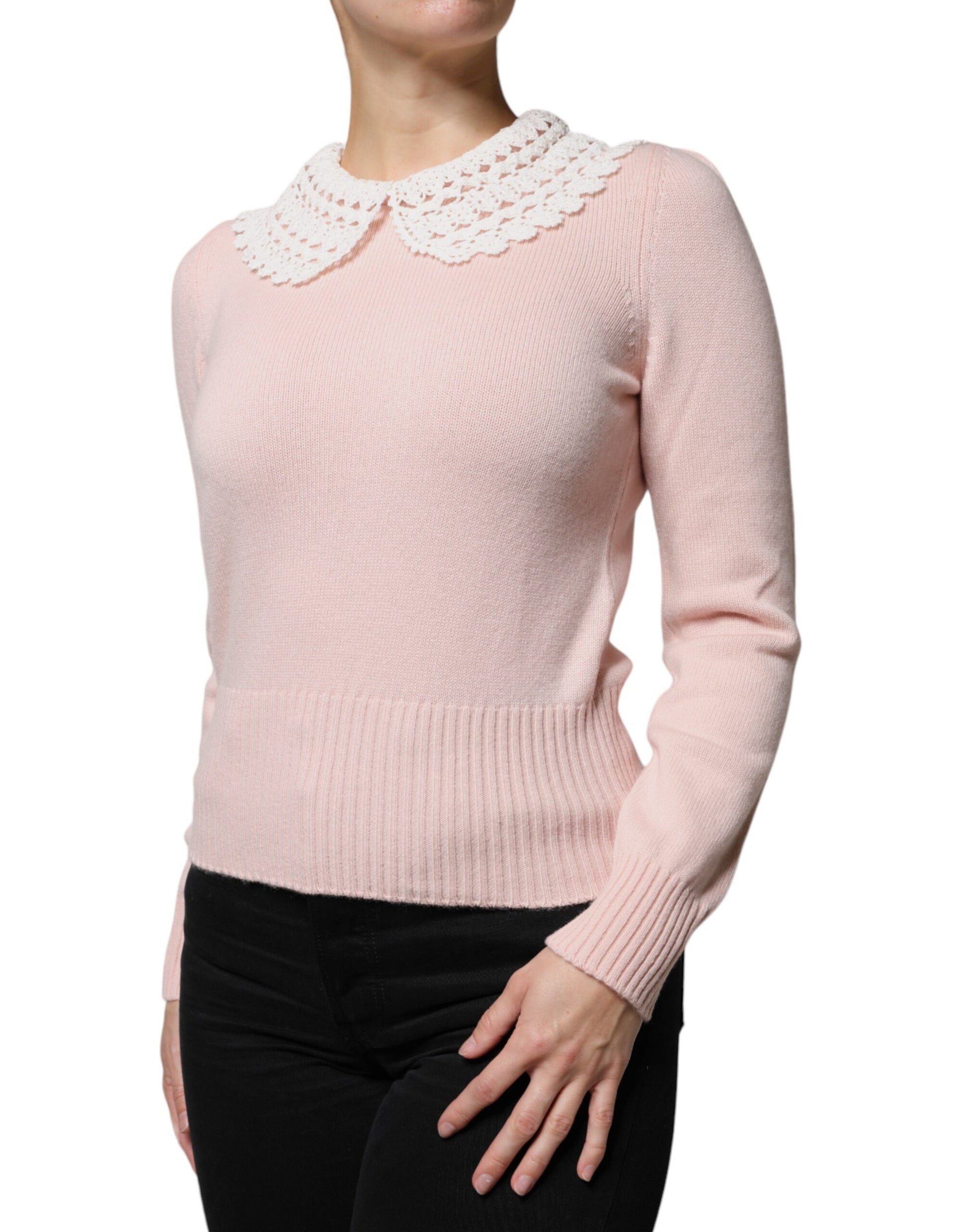 Rosa Strickoberteil mit langem Arm und Kaschmirkragen