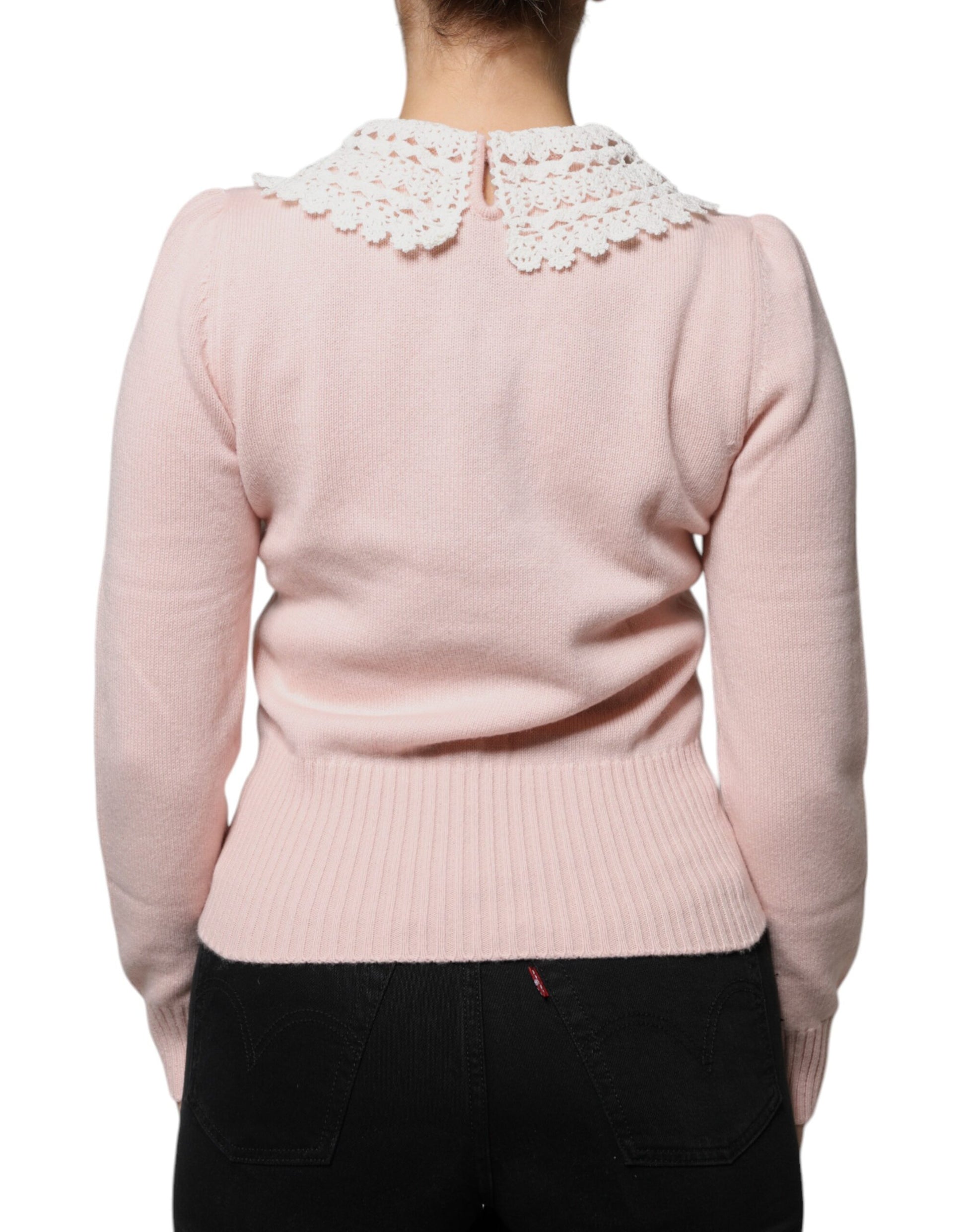 Rosa Strickoberteil mit langem Arm und Kaschmirkragen