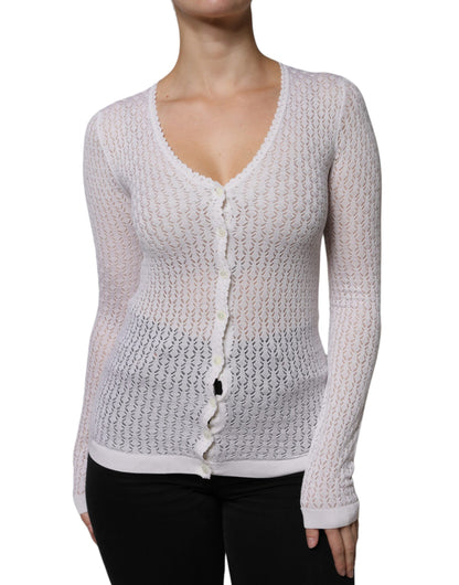 Weißer Seiden-Cardigan mit Knopfleiste