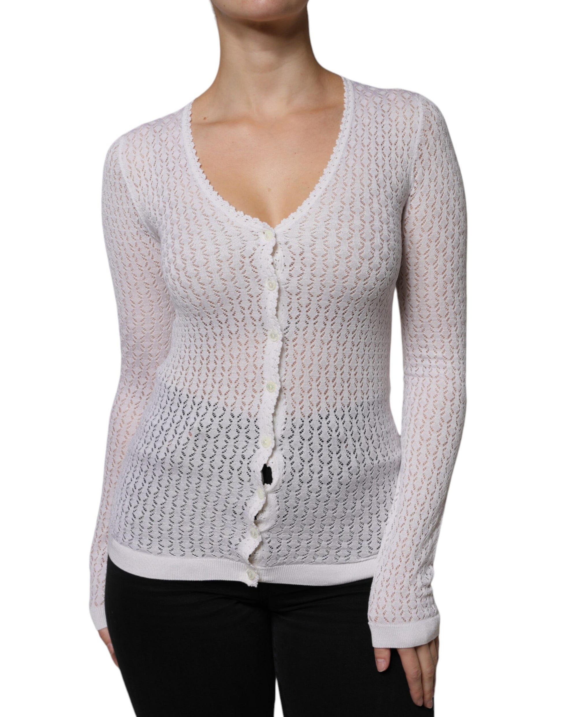 Weißer Seiden-Cardigan mit Knopfleiste