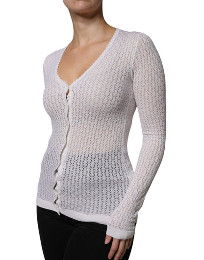 Weißer Seiden-Cardigan mit Knopfleiste