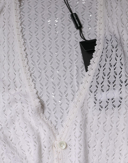 Weißer Seiden-Cardigan mit Knopfleiste