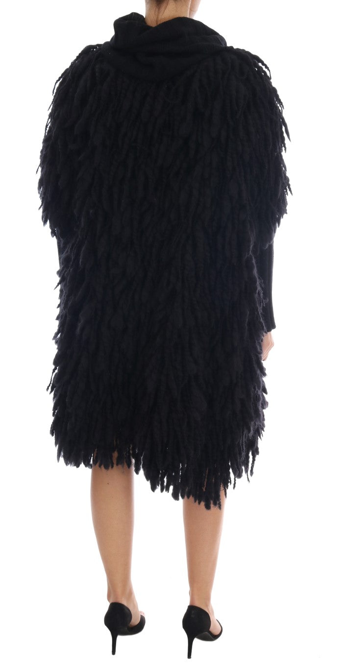 Eleganter schwarzer Woll-Kaschmir-Pullover mit Fransen