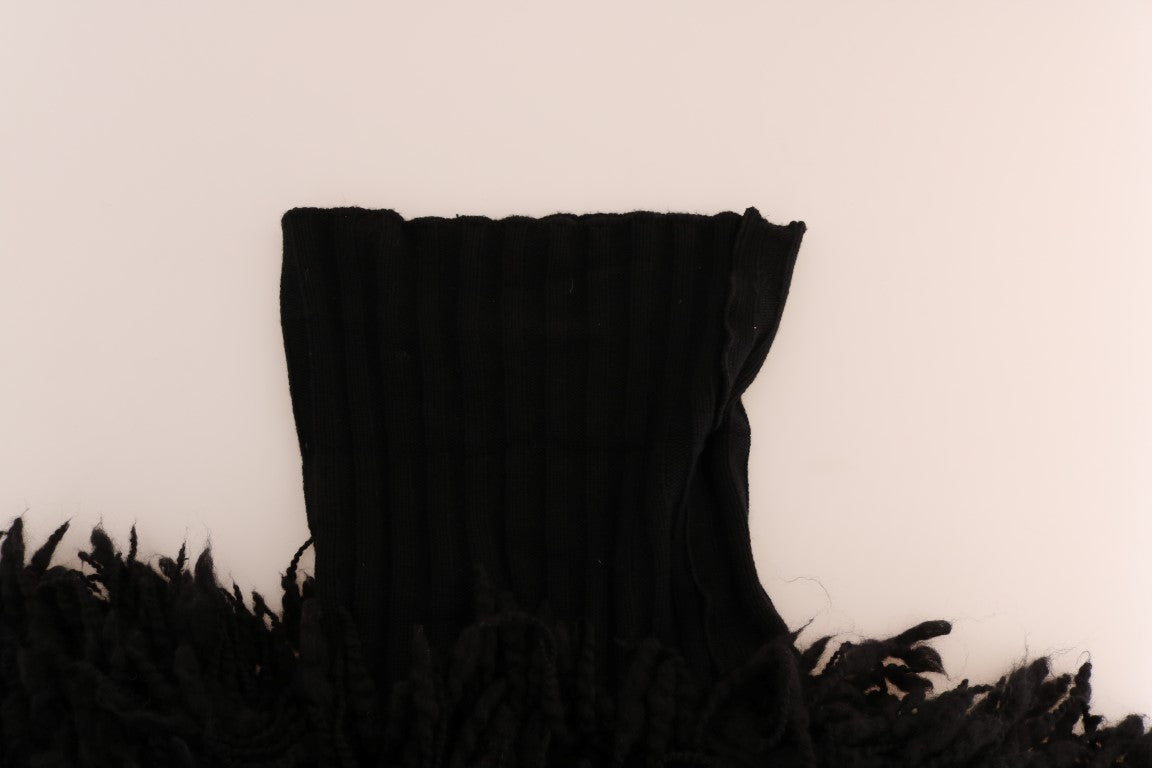 Eleganter schwarzer Woll-Kaschmir-Pullover mit Fransen
